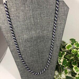 Blue White Burgundy Smokey Gray Seed Bead Twisted Strands Necklace 25 inch
